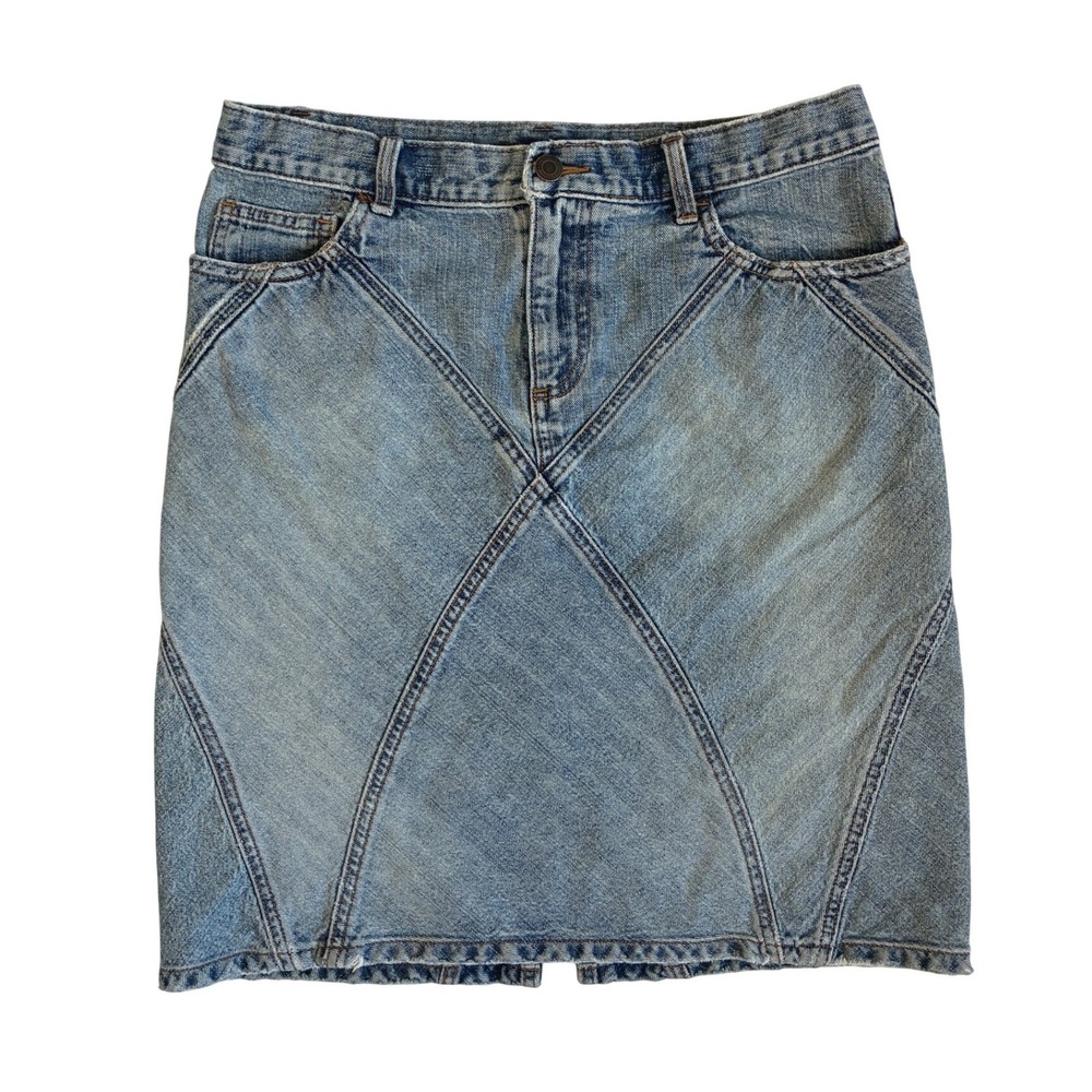 American Eagle Blue Denim Mini Skirt Paneled Geometric Seam Detail Size 4